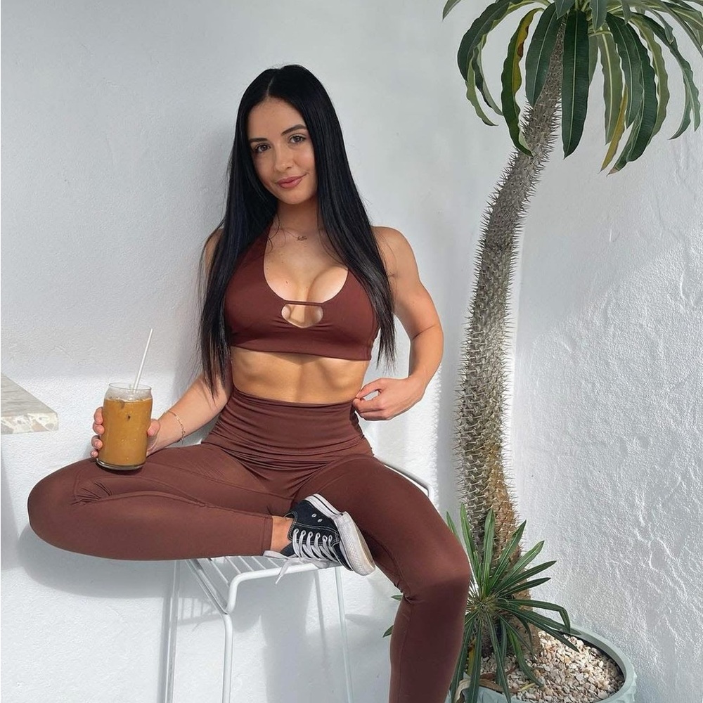 CSB Halter Brown Cutout Sports Bra